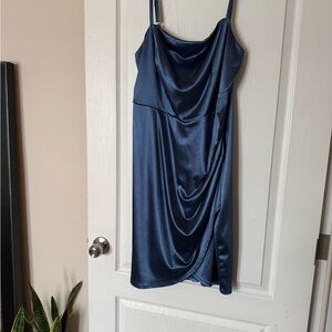 Emerald Sundae Blue Asymmetrical Ruched Midi Dress